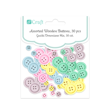 Guziki drewniane mix, 30 szt. - pastelowe