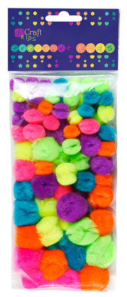 Pompony akrylowe mix neon, 78 szt.