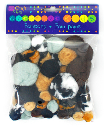 Pompony akrylowe mix animal prints, 56 szt.