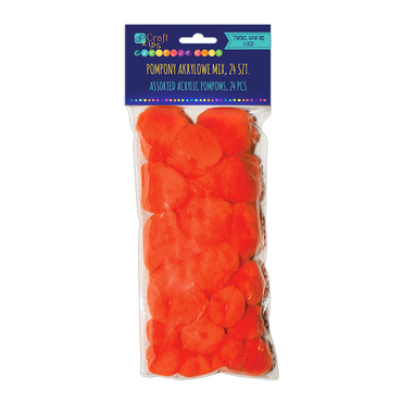 Pompony akrylowe mix pomarańczowe, 24 szt.