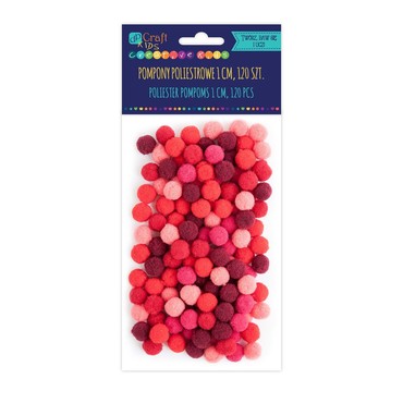 Pompony poliestrowe 1 cm mix czerwony, 120 szt.