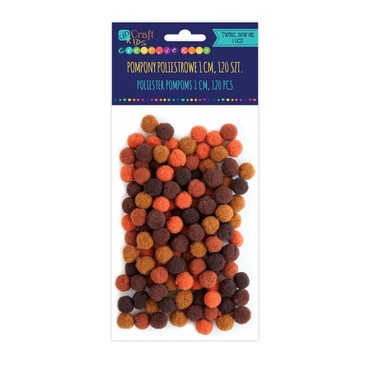 Pompony poliestrowe 1 cm mix brązowy, 120 szt.
