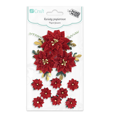 Poinsecje papierowe z brokatem mix, 11 szt. red