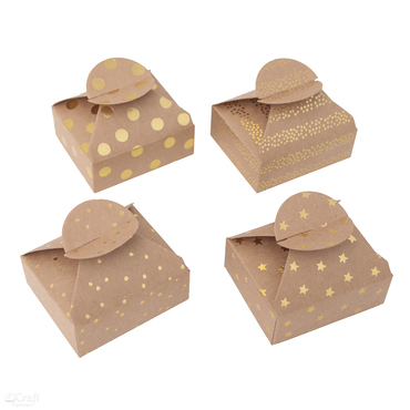 Pudełka składane candy box, 6x7,5x2,5 cm, złote paski, 4 szt.