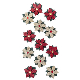 Naklejki brokatowe 3D - poinsecje , 12 szt. gold&red