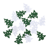 Samoprzylepne kształty z drewna choinki, 16 szt. białe, zielone