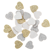Drewniane brokatowe serca - dwustronne 2 x 1,5cm, 24 szt.  złoty, srebrny, biały