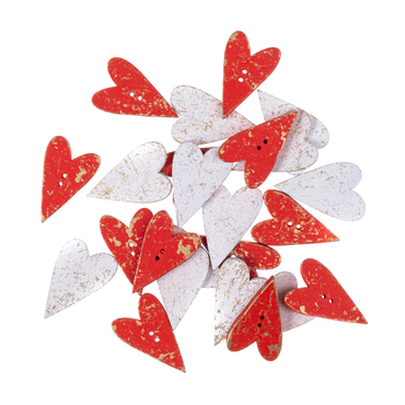 Drewniane guziki serca 2 x 3,2 cm, 24 szt. czerwone & białe złocone
