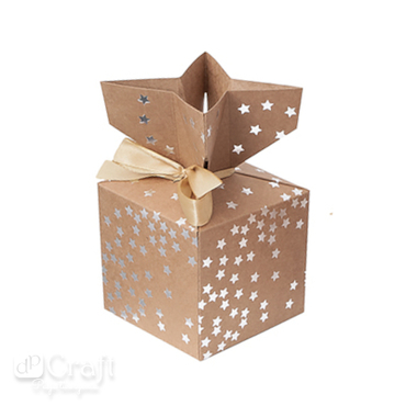 Pudełka składane candy box, 10x10 cm srebrne gwiazdki, 2 szt.