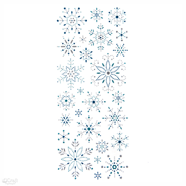 NAKLEJKI BROKATOWE ORNAMENTOWE - ŚNIEŻYNKI SILVER & BLUE, 26 SZT.