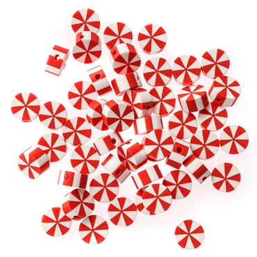 KORALIKI POLIMEROWE, CUKIERKI SWIĄTECZNE, 1 CM, 48 SZT