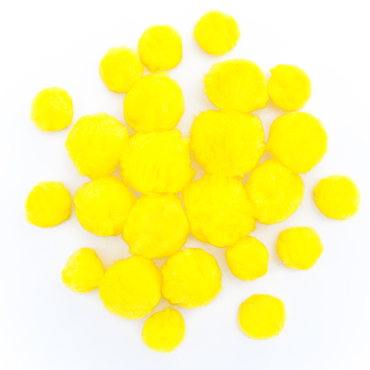 Pompony akrylowe mix żółte, 24 szt.