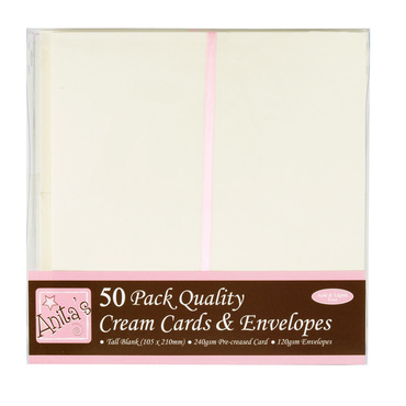 TALL CARDS & ENVELOPES SET - ANITA'S - CREAM, 50 PCS - Sklep internetowy  dpCraft