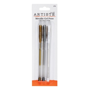 Żelowe długopisy metaliczne – Artiste – gold, silver & white, 3 szt.