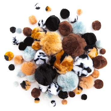 Pompony akrylowe mix animal prints, 56 szt.